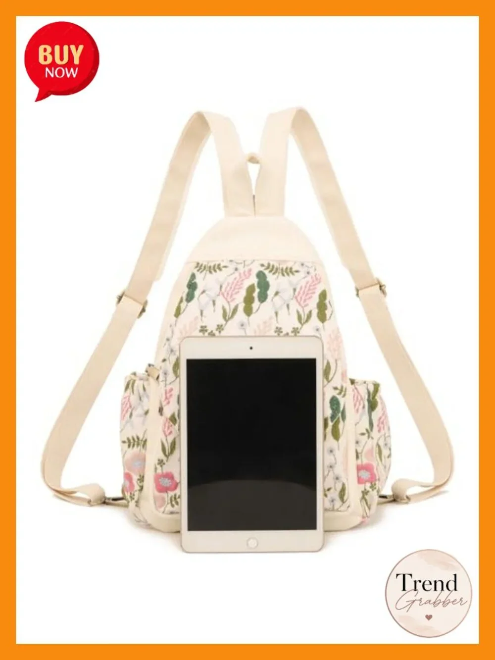 Embroidered Sling Backpack Crossbody Purse Anti-Theft Travel Daypack Canvas